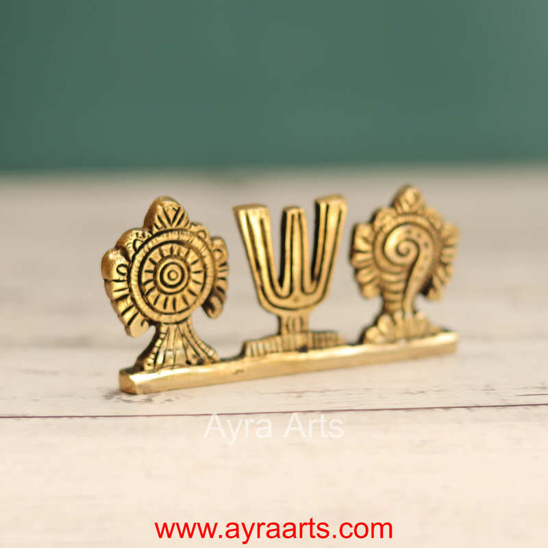 Brass Shank Chakra Namah Table Top Car Dashboard Decor - 2 Inch Height