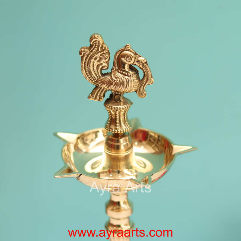 Traditional Brass Mayura Sammai Panchmukhi Peacock Deepak 5 Wick Oil Lamp