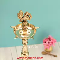 Traditional Brass Mayura Sammai Panchmukhi Peacock Deepak 5 Wick Oil Lamp
