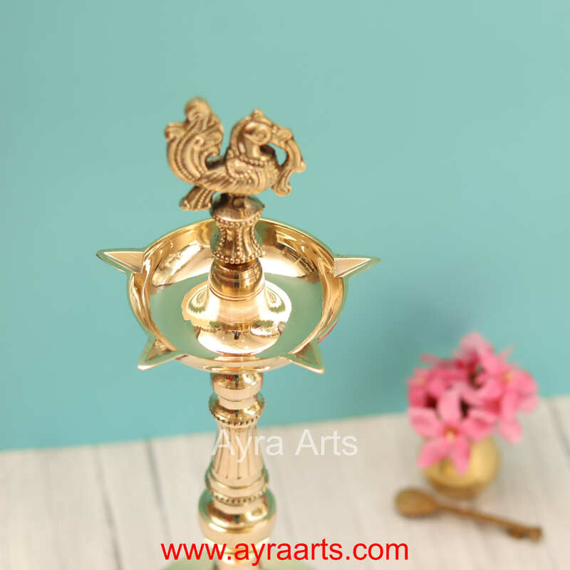 Traditional Brass Mayura Sammai Panchmukhi Peacock Deepak 5 Wick Oil Lamp