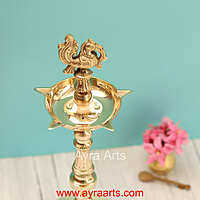 Traditional Brass Mayura Sammai Panchmukhi Peacock Deepak 5 Wick Oil Lamp