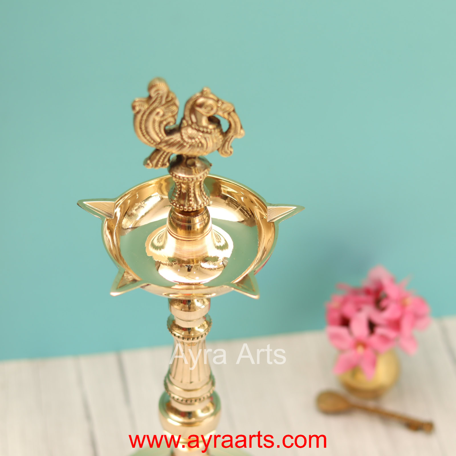 Traditional Brass Mayura Sammai Panchmukhi Peacock Deepak 5 Wick Oil Lamp