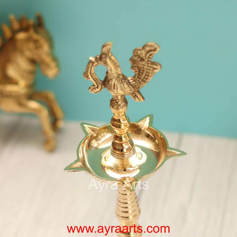 Traditional Brass Kerala Fancy Panchmukhi Peacock More Murga Deepak 5 Wicks Oil Lamp