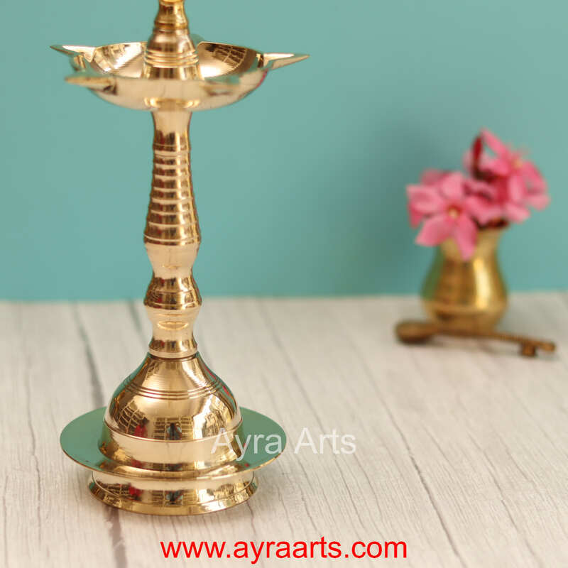 Traditional Brass Kerala Fancy Panchmukhi Peacock More Murga Deepak 5 Wicks Oil Lamp