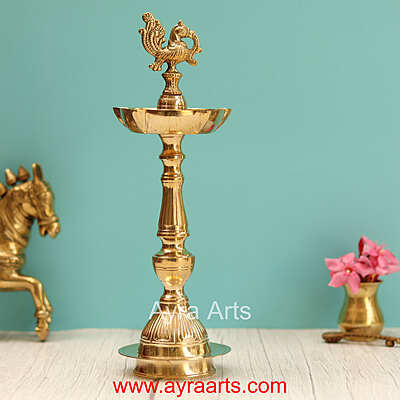 Traditional Brass Surya Deep Panchmukhi Peacock Deepak 5 Wick Oil Lamp
