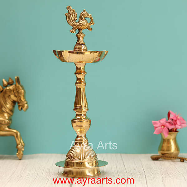 Traditional Brass Surya Deep Panchmukhi Peacock Deepak 5 Wick Oil Lamp