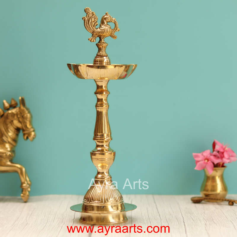 Traditional Brass Surya Deep Panchmukhi Peacock Deepak 5 Wick Oil Lamp