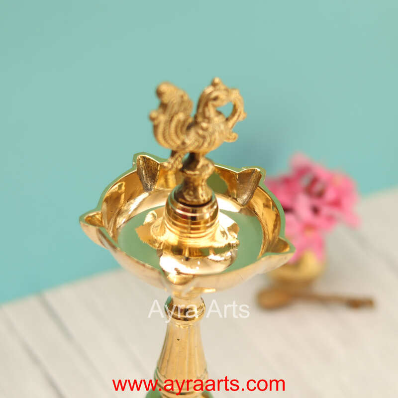 Traditional Brass Surya Deep Panchmukhi Peacock Deepak 5 Wick Oil Lamp