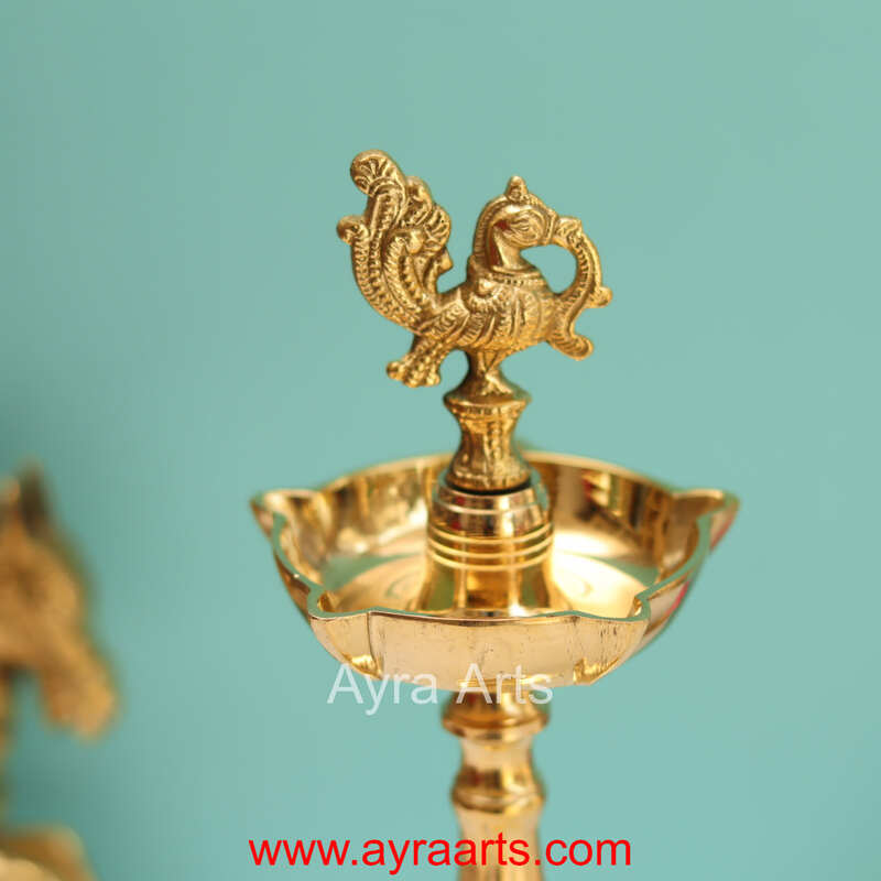 Traditional Brass Surya Deep Panchmukhi Peacock Deepak 5 Wick Oil Lamp