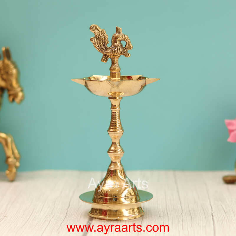 Traditional Brass Kerala Fancy Panchmukhi Peacock More Murga Deepak 5 Wicks Oil Lamp