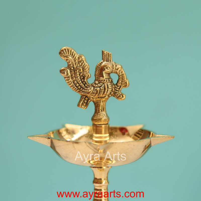 Traditional Brass Kerala Fancy Panchmukhi Peacock More Murga Deepak 5 Wicks Oil Lamp
