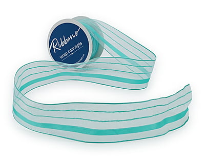 Turquoise Blue Sheer ribbon with Satin Stripe