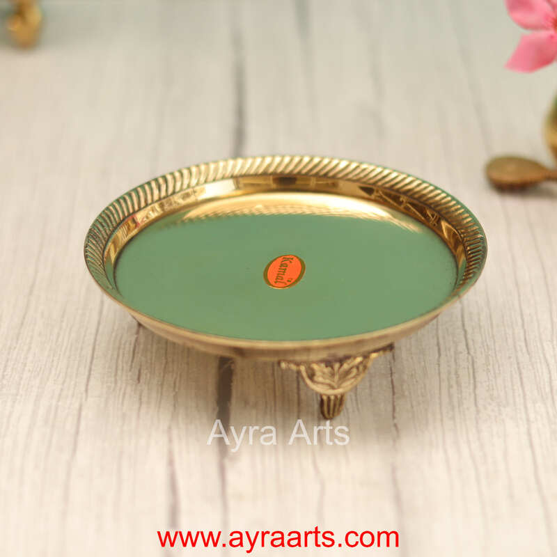 Brass Pin Tray Plain Decorative Mukkali Pooja Thali for Home & Mandir Decor