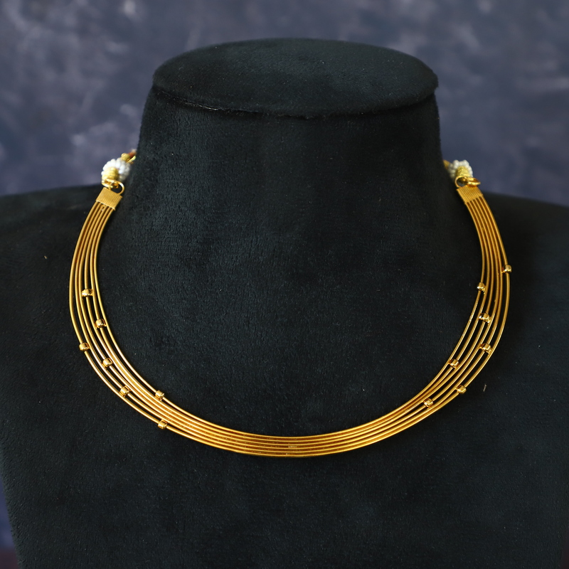 Gold Finish Multi Layers Hasli Necklace with Gold Beads