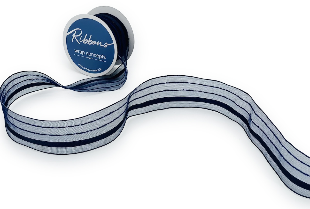 Turquoise Blue Sheer ribbon with Satin Stripe