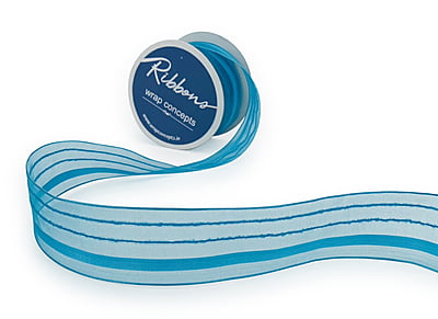 Turquoise Blue Sheer ribbon with Satin Stripe