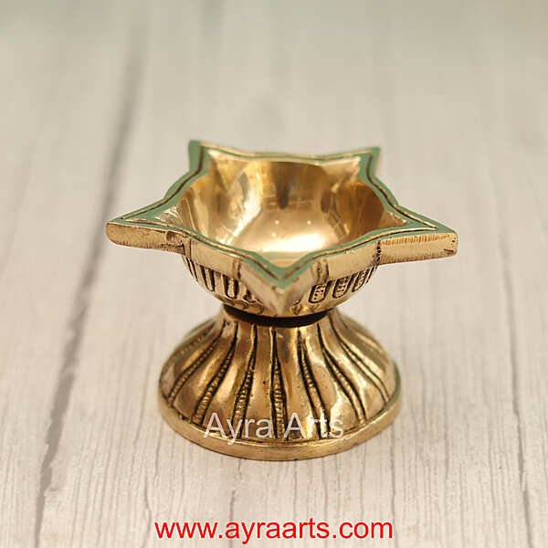 Brass Five Wick Diya For Daily Use  - 2.5 Inch Height