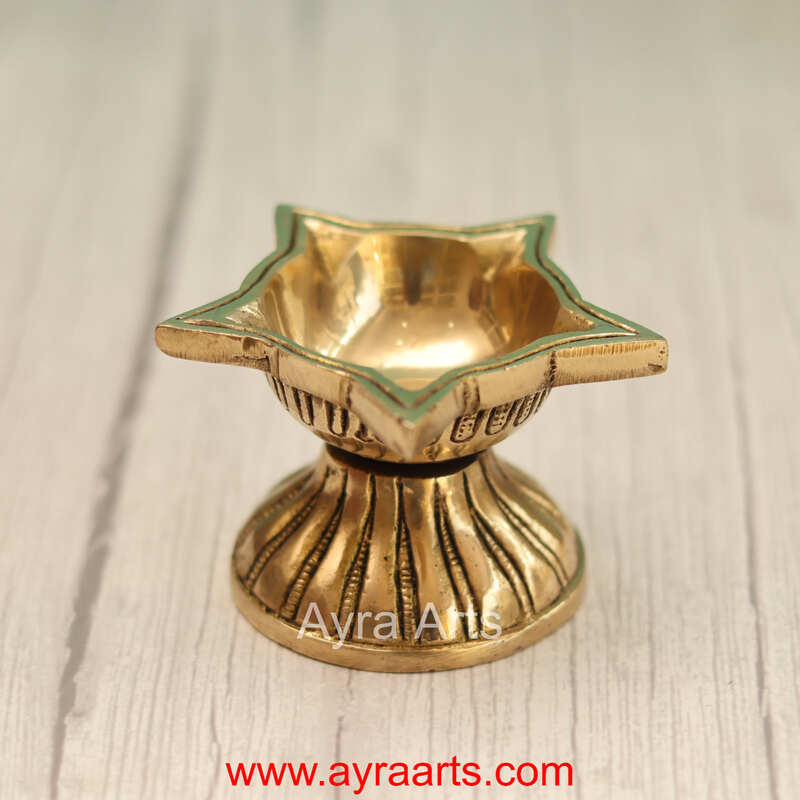 Brass Five Wick Diya For Daily Use  - 2.5 Inch Height