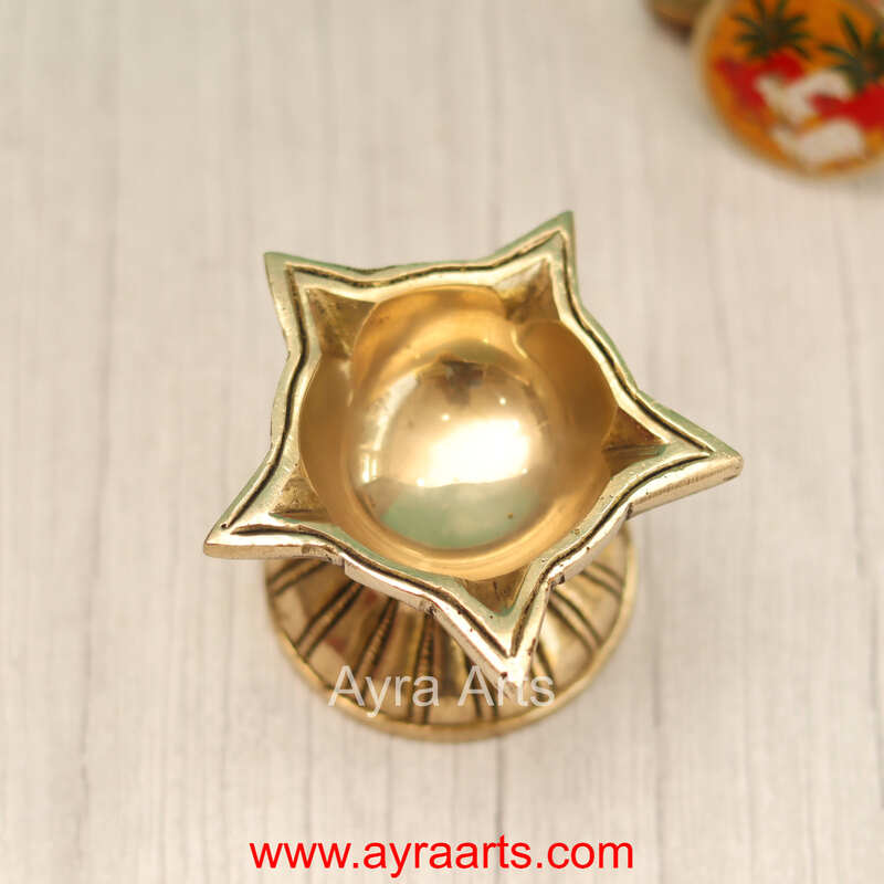 Brass Five Wick Diya For Daily Use  - 2.5 Inch Height