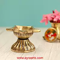 Brass Five Wick Diya For Daily Use  - 2.5 Inch Height