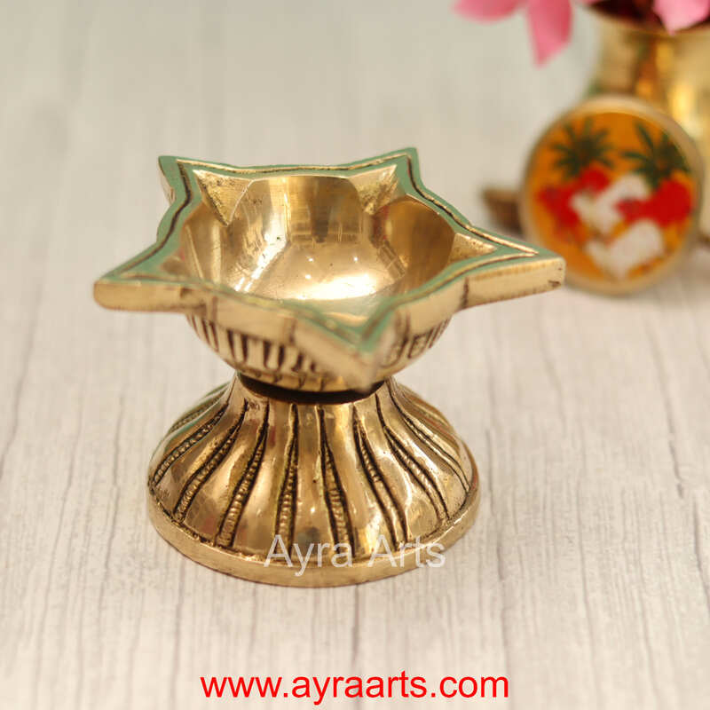 Brass Five Wick Diya For Daily Use  - 2.5 Inch Height