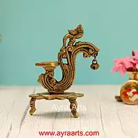 Handcrafted Brass Diya Bell with Parrot Ethnic Oil Dia for Mandir - 6 Inch Height