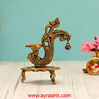 Handcrafted Brass Diya Bell with Parrot Ethnic Oil Dia for Mandir - 6 Inch Height
