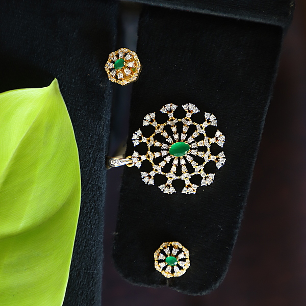 Unique Floral design with AD stones pendant earning set