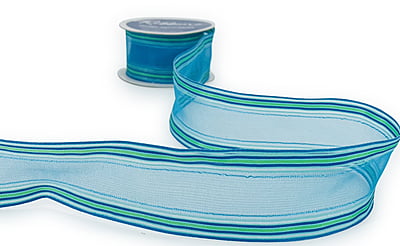 Turquoise Blue Sheer Ribbon with Striped Edges