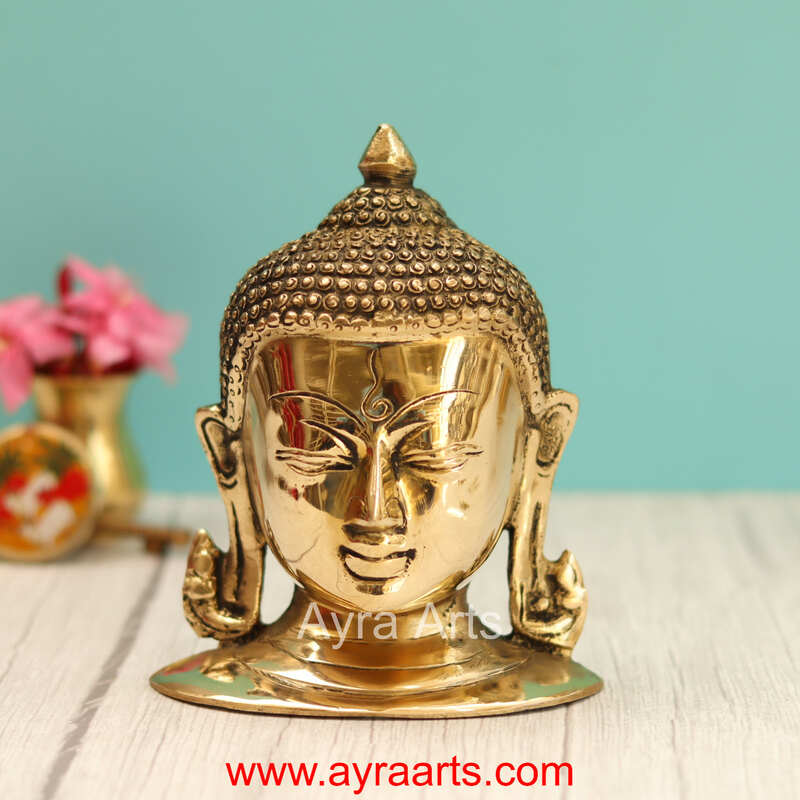 Brass Buddha Head Bust Wall hangings - 6.5 Inch Height
