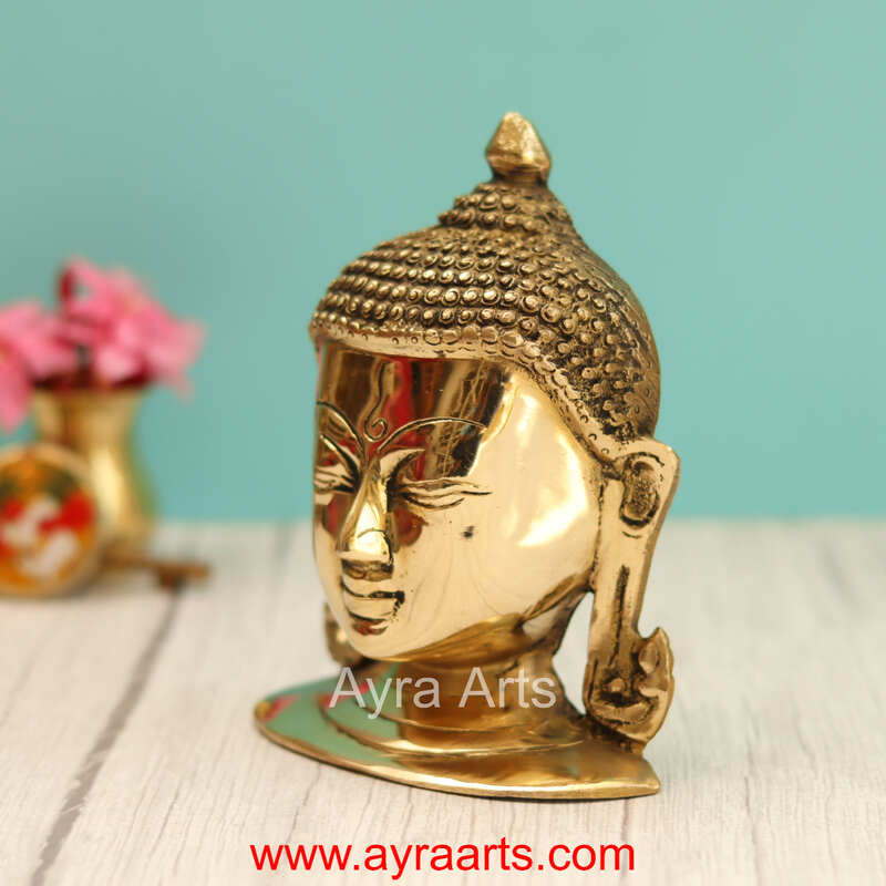 Brass Buddha Head Bust Wall hangings - 6.5 Inch Height