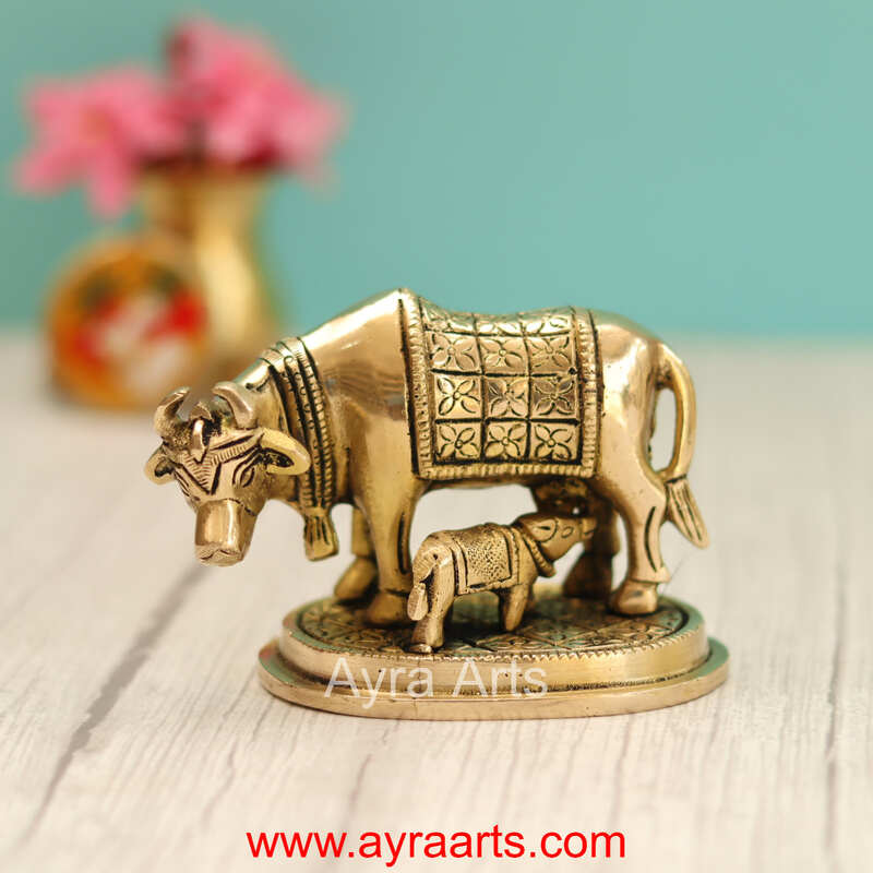 Brass  Cow And Calf Kamdhenu - 2.8 Inch Height