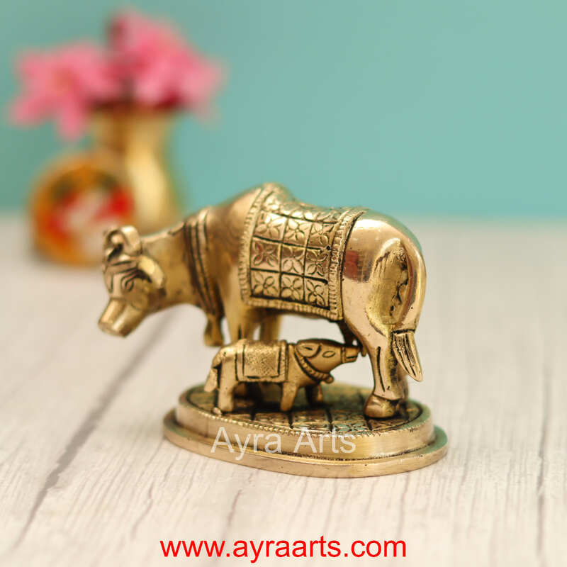Brass  Cow And Calf Kamdhenu - 2.8 Inch Height