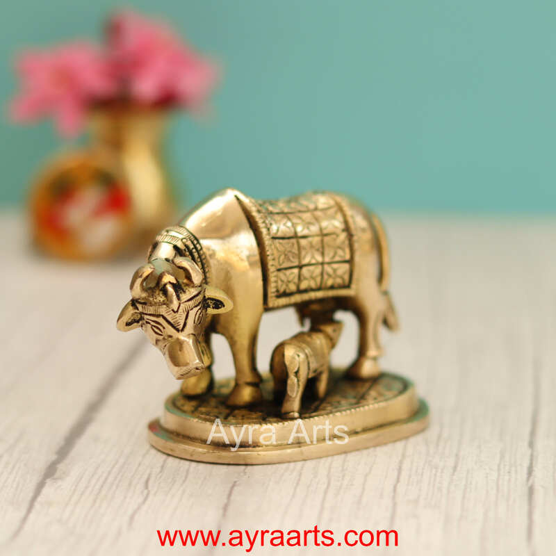 Brass  Cow And Calf Kamdhenu - 2.8 Inch Height