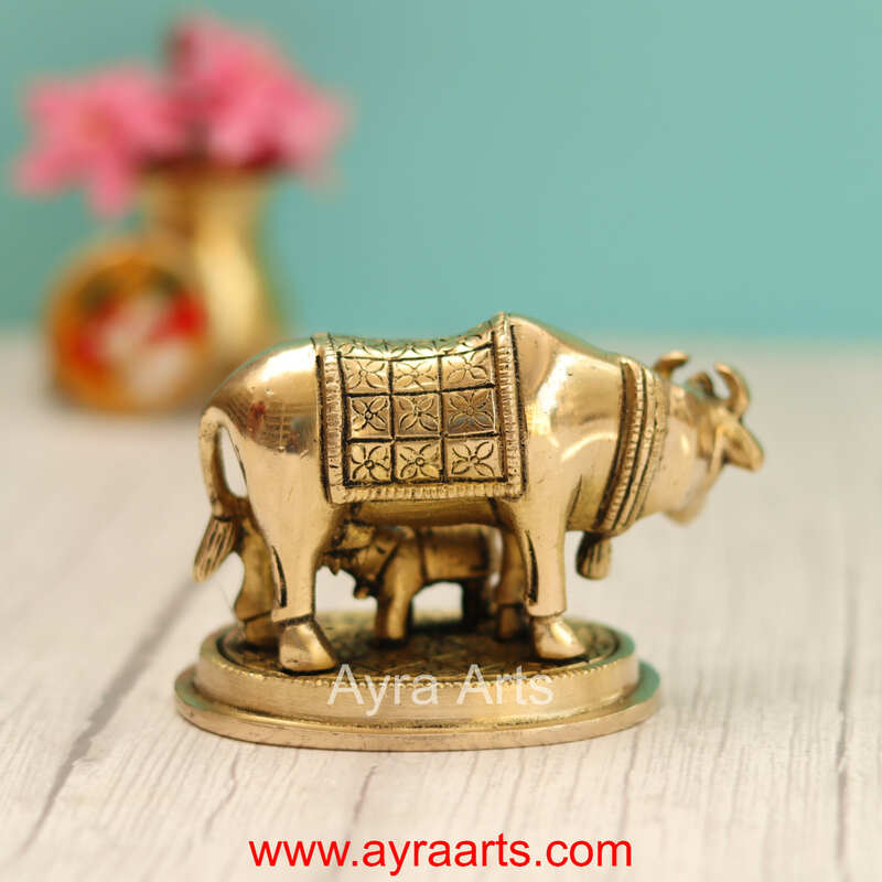 Brass  Cow And Calf Kamdhenu - 2.8 Inch Height