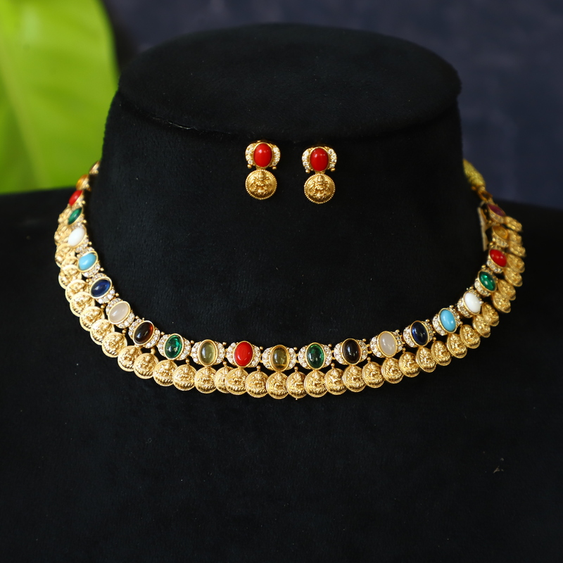 Temple Lakshmi design with unique pavalam neck piece