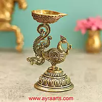 Premium Brass Peacock Diya 5 Inch Height