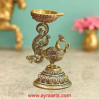 Premium Brass Peacock Diya 5 Inch Height