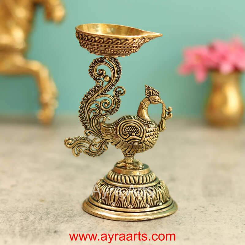Premium Brass Peacock Diya 5 Inch Height