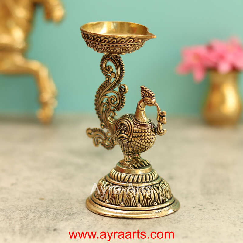 Premium Brass Peacock Diya 5 Inch Height