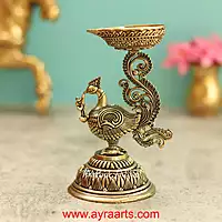 Premium Brass Peacock Diya 5 Inch Height
