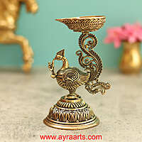 Premium Brass Peacock Diya 5 Inch Height