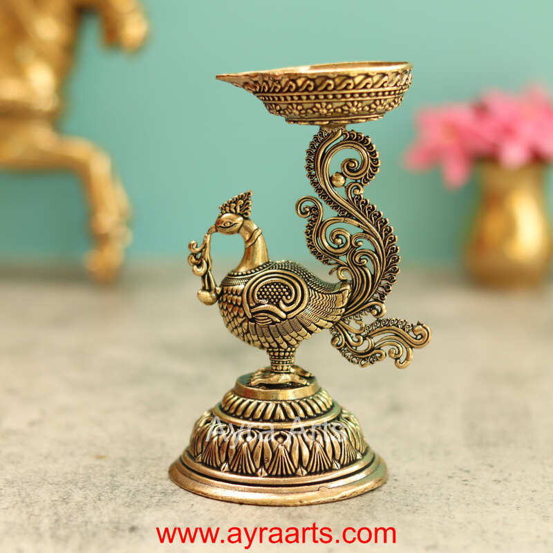 Premium Brass Peacock Diya 5 Inch Height