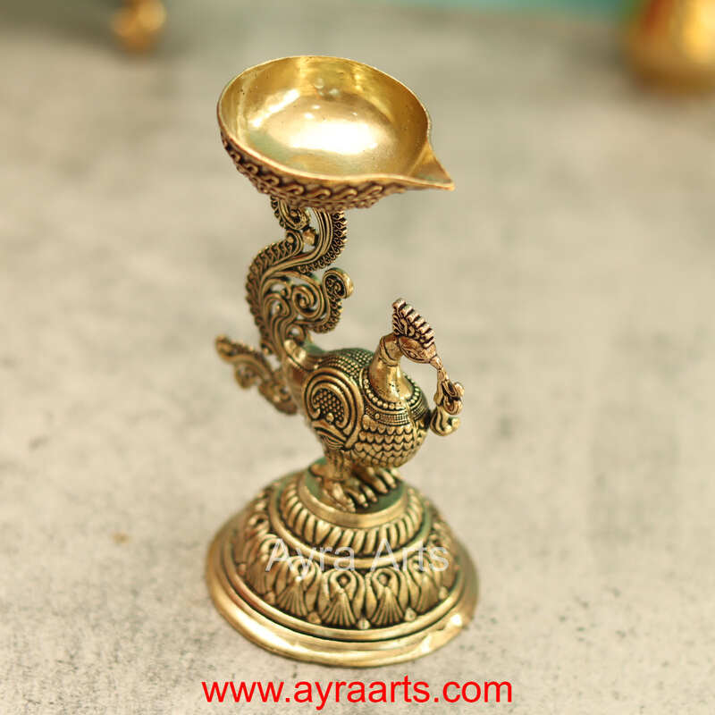 Premium Brass Peacock Diya 5 Inch Height