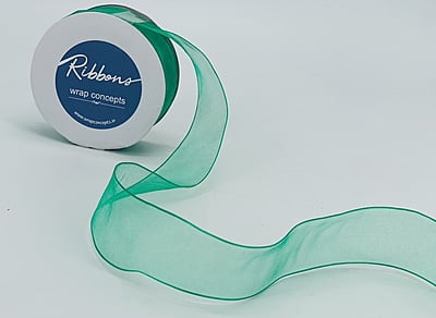 Emerald Green Sheer Ribbon with Wired Edges