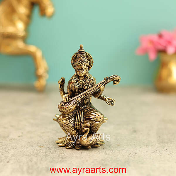 Premium Brass Saraswati Devi Idol 4 Inch Height