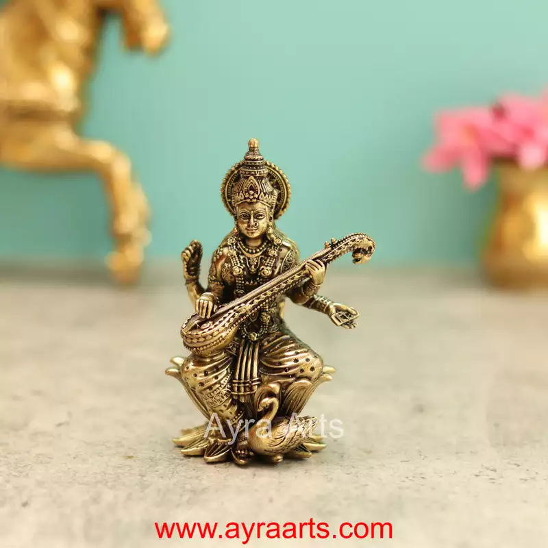 Premium Brass Saraswati Devi Idol 4 Inch Height