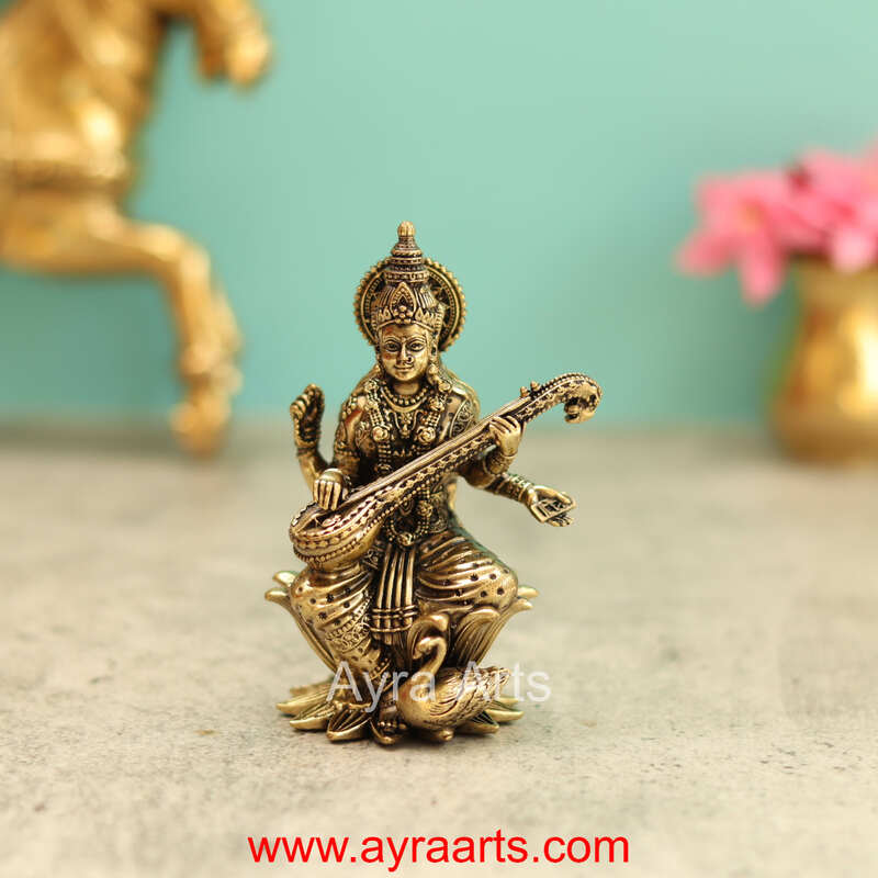 Premium Brass Saraswati Devi Idol 4 Inch Height