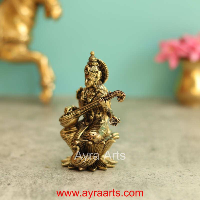 Premium Brass Saraswati Devi Idol 4 Inch Height