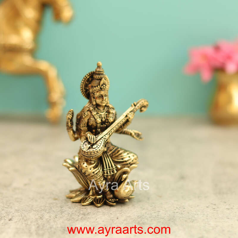 Premium Brass Saraswati Devi Idol 4 Inch Height